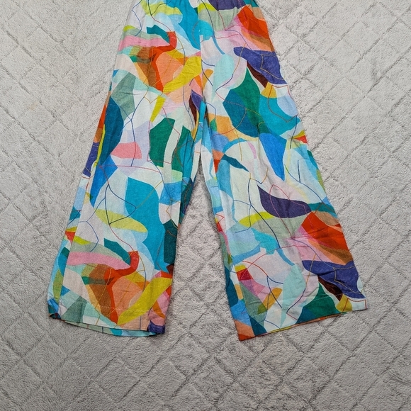 Ranna Gill Jumpsuit Womens S Blue Water Color Tie Back Cutout Linen Blend Boho - Picture 3 of 9